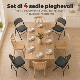 Set 4 Sedie Pieghevoli Imbottite in Finta Pelle PU