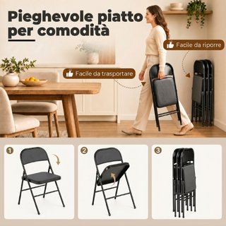 Set 4 Sedie Pieghevoli Imbottite in Finta Pelle PU