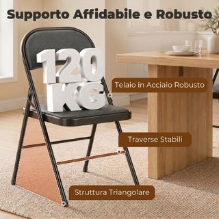Set 4 Sedie Pieghevoli Imbottite in Finta Pelle PU