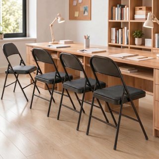 Set 4 Sedie Pieghevoli Imbottite in Finta Pelle PU