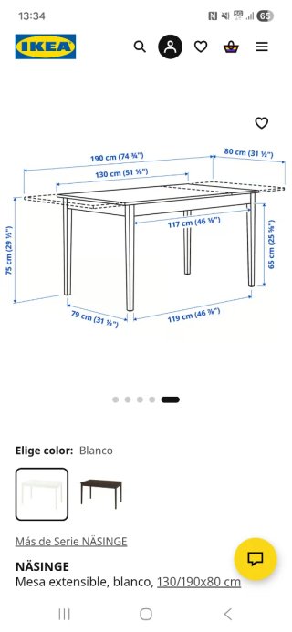 Mesa de comedor extensible blanca