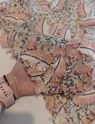Top lentejuelas beige y rosa