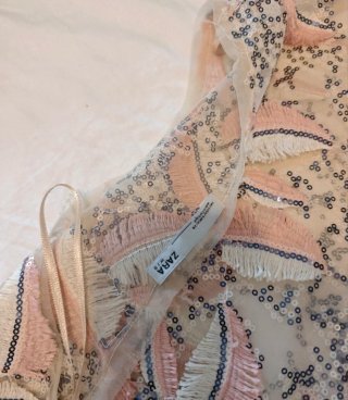 Top lentejuelas beige y rosa
