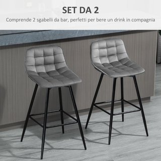 Set 2 Sgabelli Alti da Bar con Sedie Imbottite e P
