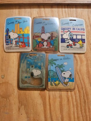 Lote 5 Tarjetas Equipaje Snoopy Vintage
