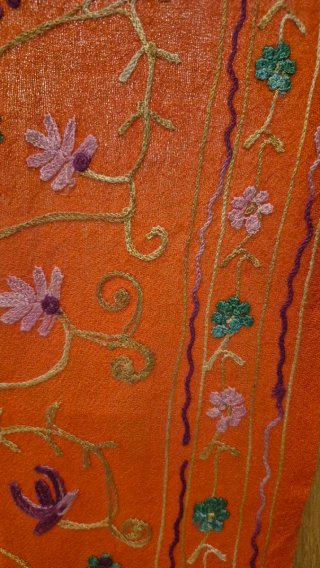 Pashmina India Naranja con Flores Moradas