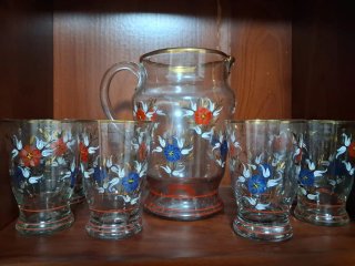 Caraffa in Cristallo e Bicchieri Dipinti a Mano