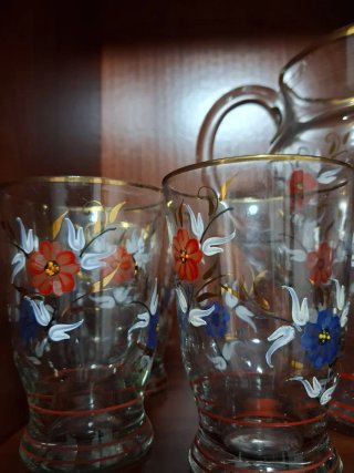 Caraffa in Cristallo e Bicchieri Dipinti a Mano