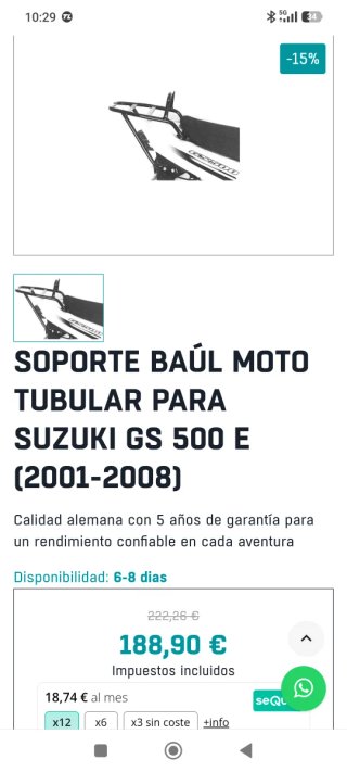 Soporte Baúl Suzuki GS 500