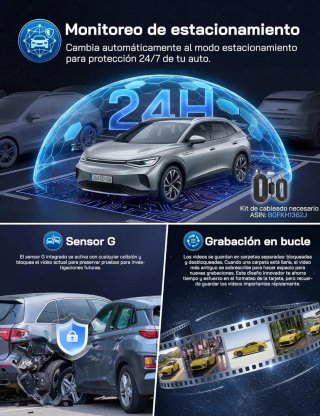WOLFANG 2.5K Dashcam WiFi Mini Cámara Coche