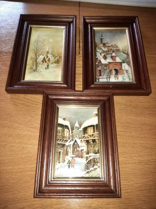 LOTE 3 CUADROS VINTAGE PAISAJES Y PUEBLOS NEVADOS