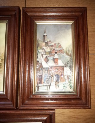 LOTE 3 CUADROS VINTAGE PAISAJES Y PUEBLOS NEVADOS