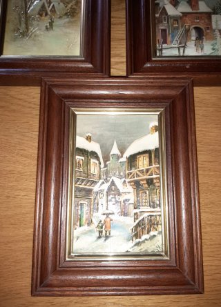 LOTE 3 CUADROS VINTAGE PAISAJES Y PUEBLOS NEVADOS