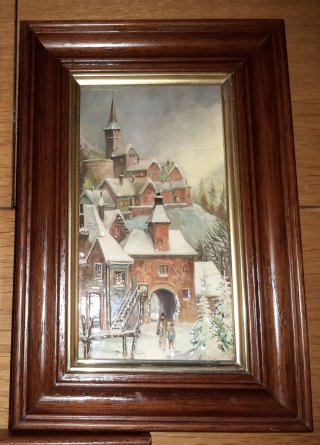 LOTE 3 CUADROS VINTAGE PAISAJES Y PUEBLOS NEVADOS