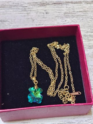 Colgante Osito Cristal Azul Verde Cadena Dorada