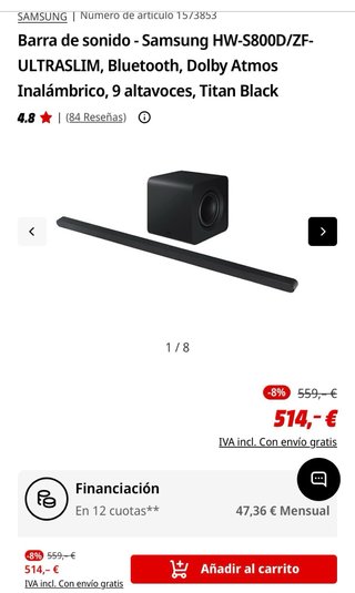 Samsung HW-S800B/ZF Barra Sonido Ultra Slim 330V