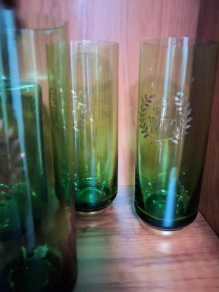 Juego Botella y Vasos Verdes Vintage