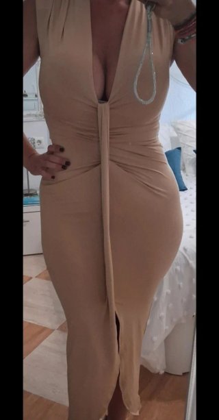 Vestido Beige Verano Escote Nudo