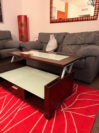 Mesa de centro elevable madera y cristal