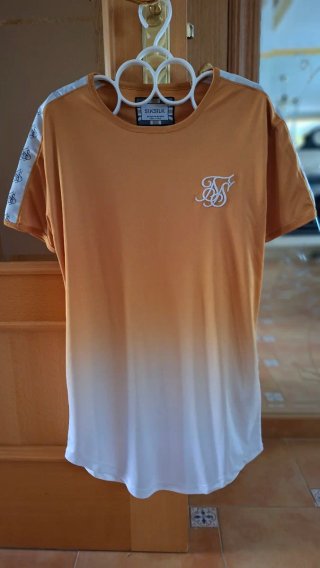 Camiseta SikSilk Hombre Naranja y Blanca Talla M