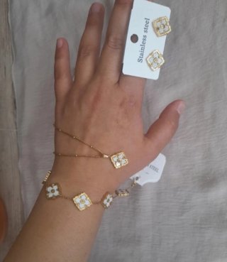 Conjunto collar, pulsera y pendiente en acero inox