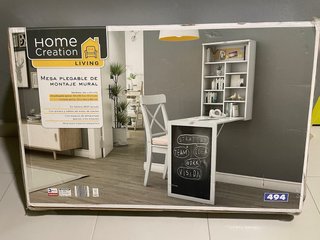 Mesa Plegable Pared con Estantería Blanca