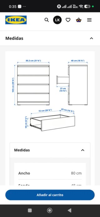 Cómoda Malm Ikea 4 cajones roble
