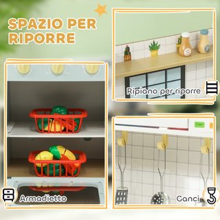 Cucina Giocattolo per Bambini con Fornelli e Armad