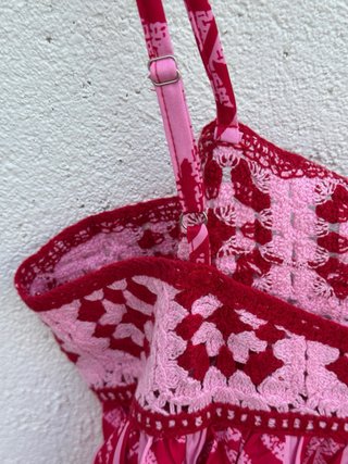 Vestido largo rosa y rojo talla L