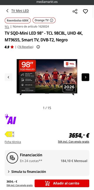 TV TCL 98 Mini LED SQD-Mini LED Nueva