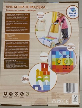 Andador de madera con bloques de colores