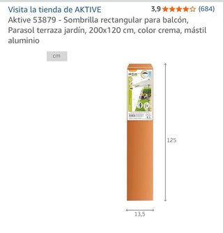 Sombrilla Rectangular Aktive Crema 200x120cm
