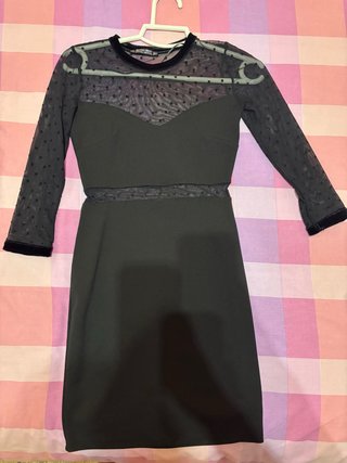Vestido fiesta negro manga transparente