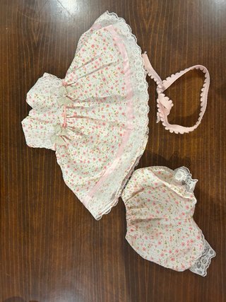 Conjunto bebé rosa tejido con capota