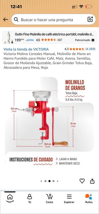 Molino de grano manual Delrey mexicana