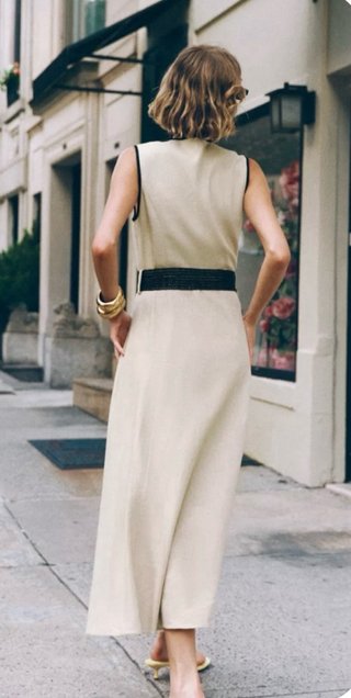 Vestido Lino Midi con Cinturón