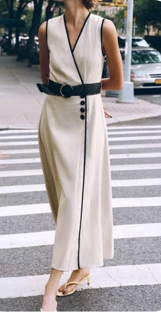 Vestido Lino Midi con Cinturón