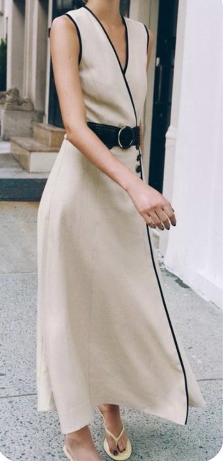 Vestido Lino Midi con Cinturón