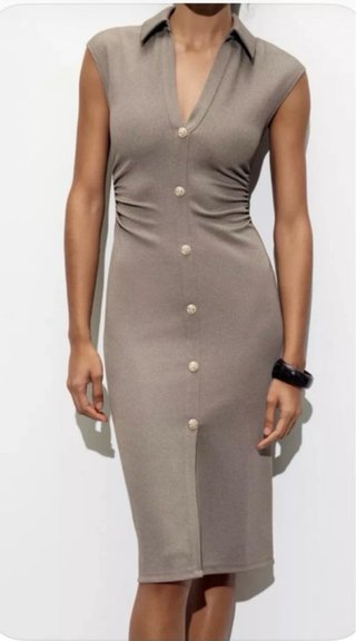 Vestido Camisero Midi Beige