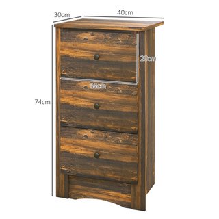 Comodino con 3 Cassetti dallo stile Rustico in Leg