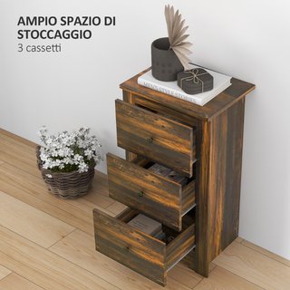 Comodino con 3 Cassetti dallo stile Rustico in Leg