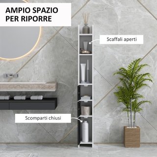 Colonna Bagno con 3 Mensole e 3 Armadietti, in Leg