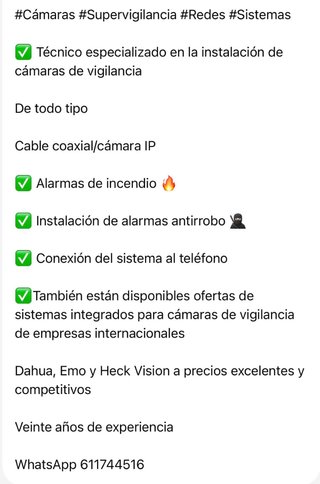 Técnico Profesional Cámaras Vigilancia y Alarmas