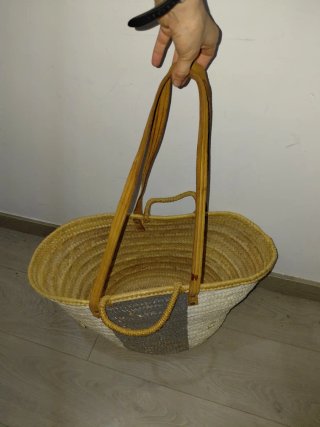 Bolso Capazo Grande Mimbre Beige y Gris