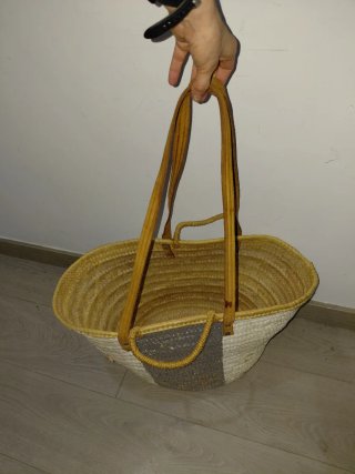 Bolso Capazo Grande Mimbre Beige y Gris