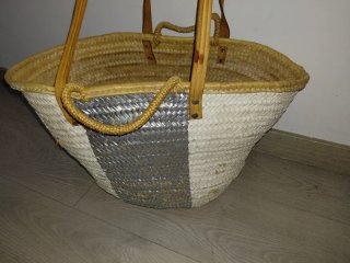 Bolso Capazo Grande Mimbre Beige y Gris