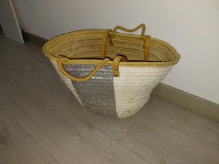 Bolso Capazo Grande Mimbre Beige y Gris