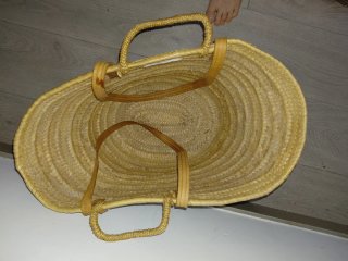 Bolso Capazo Grande Mimbre Beige y Gris