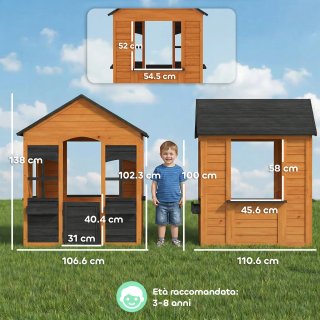 Casetta in Legno Bambini con Vasi Fiori, per Gioco