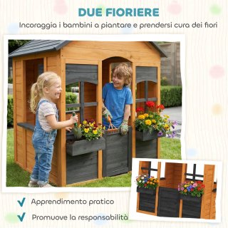 Casetta in Legno Bambini con Vasi Fiori, per Gioco